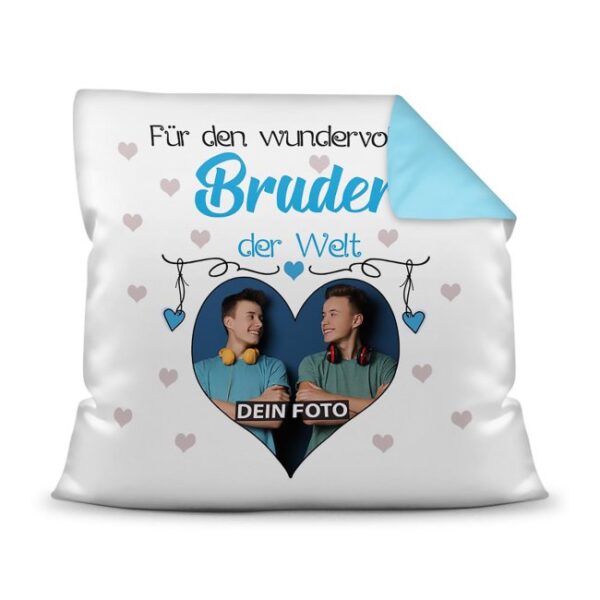 Suchst Du ein besonderes Fotogeschenk für Deinen Bruder? Hier gestaltest Du ein edles Fotokissen für den besten Bruder mit dem schönsten