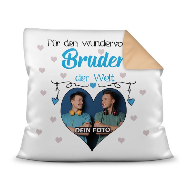 Suchst Du ein besonderes Fotogeschenk für Deinen Bruder? Hier gestaltest Du ein edles Fotokissen für den besten Bruder mit dem schönsten