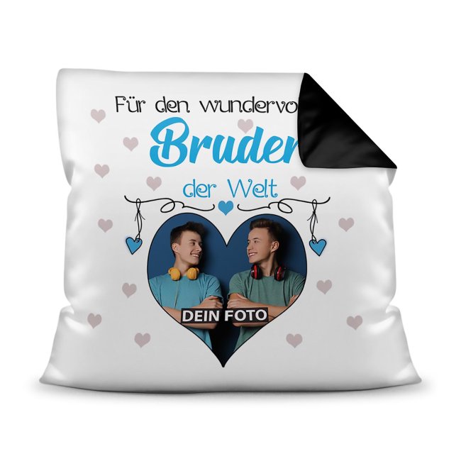 Suchst Du ein besonderes Fotogeschenk für Deinen Bruder? Hier gestaltest Du ein edles Fotokissen für den besten Bruder mit dem schönsten