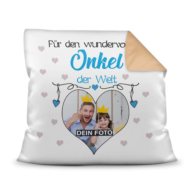 Suchst Du ein besonderes Fotogeschenk für Deinen Onkel? Hier gestaltest Du ein edles Fotokissen für den besten Onkel mit dem schönsten