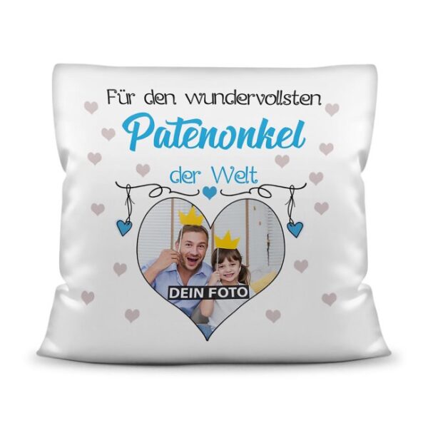 Suchst Du ein besonderes Fotogeschenk für Deinen Patenonkel? Hier gestaltest Du ein edles Fotokissen für den besten Patenonkel mit dem schönsten