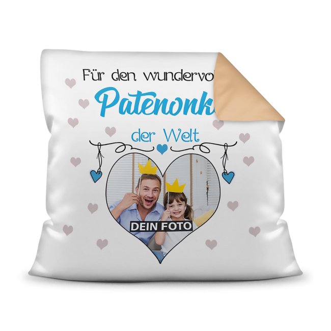 Suchst Du ein besonderes Fotogeschenk für Deinen Patenonkel? Hier gestaltest Du ein edles Fotokissen für den besten Patenonkel mit dem schönsten