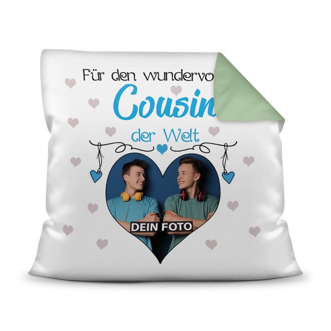 Suchst Du ein besonderes Fotogeschenk für Deinen Cousin? Hier gestaltest Du ein edles Fotokissen für den besten Cousin mit dem schönsten