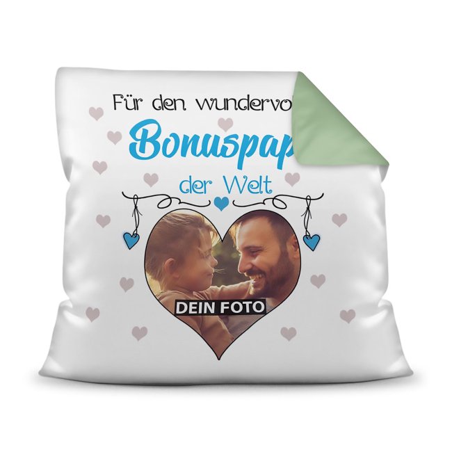 Suchst Du ein besonderes Fotogeschenk für Deinen Bonuspapa? Hier gestaltest Du ein edles Fotokissen für den besten Bonuspapa mit dem schönsten