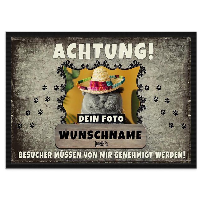 Du bist Katzenbesitzer und möchtest das auch gleich Deinem Besuch an der Wohnungstür übermitteln? Dann gestalte hier Deinen eigenen Willkommen...