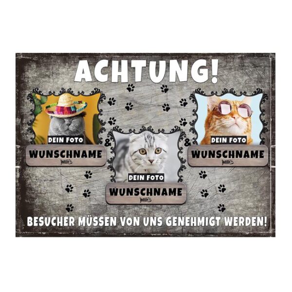 Du bist Katzenbesitzer und möchtest das auch gleich Deinem Besuch an der Wohnungstür übermitteln? Dann gestalte hier Deinen eigenen Willkommen...