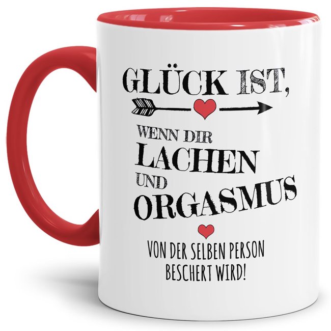 Glück kann vieles bedeuten - eine witzige Tasse zum Verschenken an die Frau oder den Mann fürs Leben. Humorvolle Geschenkidee zum Jahrestag