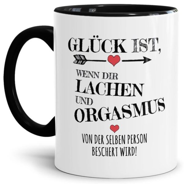 Glück kann vieles bedeuten - eine witzige Tasse zum Verschenken an die Frau oder den Mann fürs Leben. Humorvolle Geschenkidee zum Jahrestag