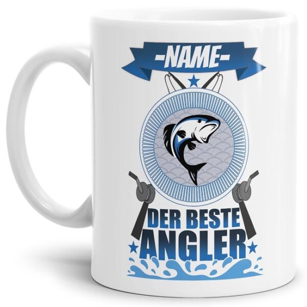 Tasse mit Anglermotiv aus hochwertiger Keramik mit Anglerspruch für den besten Angler - personalisierbar mit Name. Eine tolle