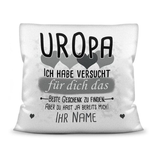 Du suchst das beste Geschenk für Uropa? Dann ist dieses personalisierte Namenskissen genau richtig. Ergänze das Kissen mit dem Namen des Urenkels...