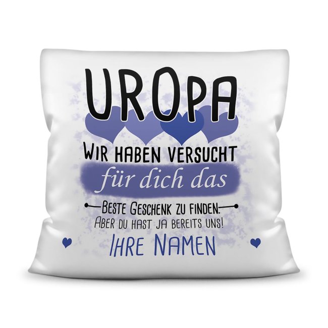 Du suchst das beste Geschenk für Uropa? Dann ist dieses personalisierte Namenskissen genau richtig. Ergänze das Kissen mit den Namen der Urenkel...