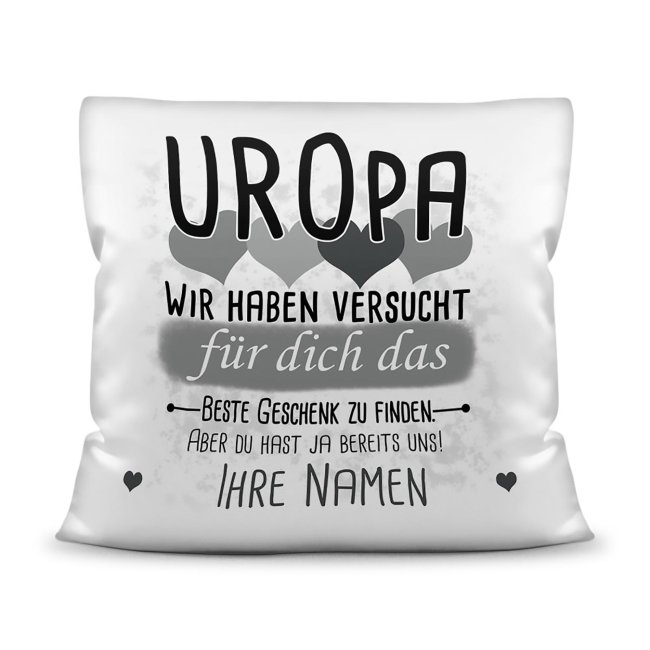 Du suchst das beste Geschenk für Uropa? Dann ist dieses personalisierte Namenskissen genau richtig. Ergänze das Kissen mit den Namen der Urenkel...