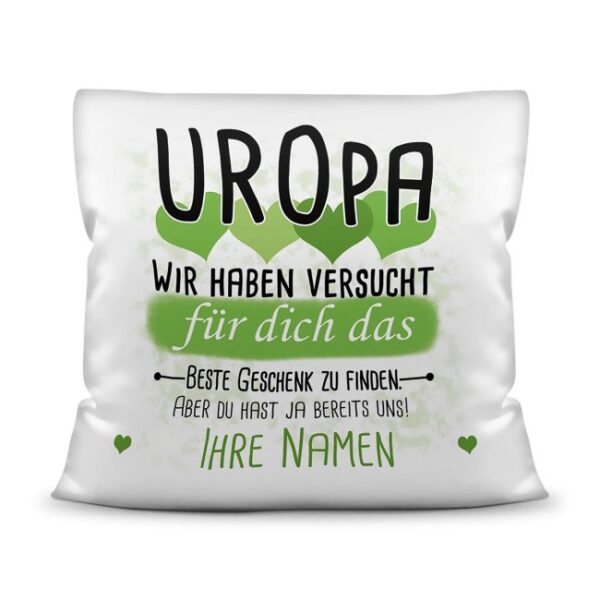 Du suchst das beste Geschenk für Uropa? Dann ist dieses personalisierte Namenskissen genau richtig. Ergänze das Kissen mit den Namen der Urenkel...