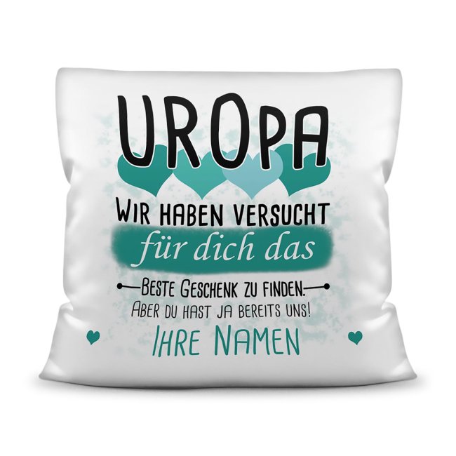 Du suchst das beste Geschenk für Uropa? Dann ist dieses personalisierte Namenskissen genau richtig. Ergänze das Kissen mit den Namen der Urenkel...