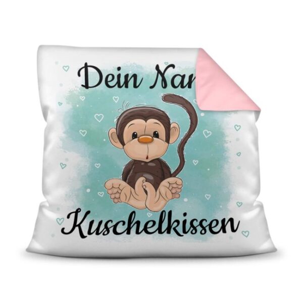 Unser Kissen für Kinder mit Tiermotiv Affe - Rückseite Rosa - ist das perfekte Kuschelkissen fürs Kinderzimmer - auch als ganz persönliches...