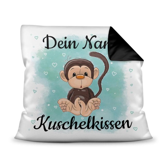 Unser Kissen für Kinder mit Tiermotiv Affe - Rückseite Schwarz - ist das perfekte Kuschelkissen fürs Kinderzimmer - auch als ganz persönliches...