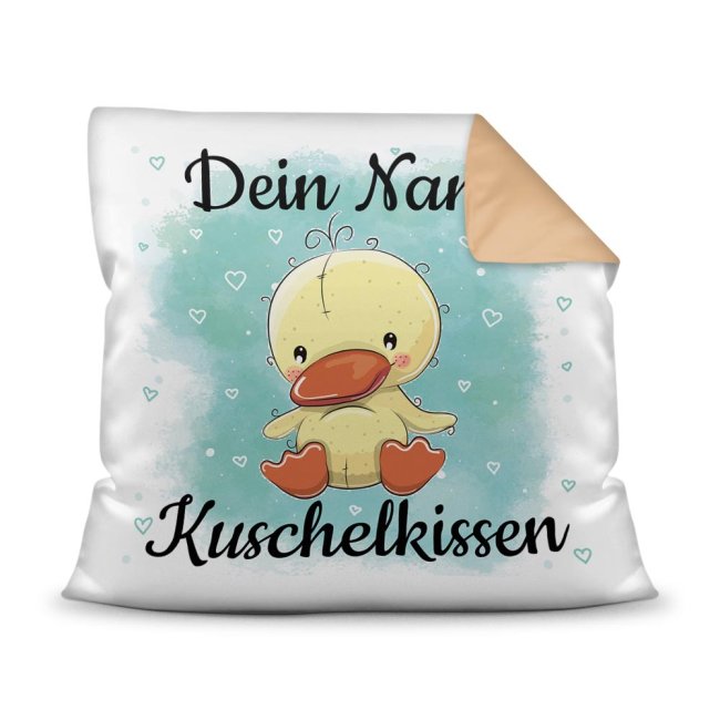 Unser Kissen für Kinder mit Tiermotiv Ente - Rückseite Beige - ist das perfekte Kuschelkissen fürs Kinderzimmer - auch als ganz persönliches...