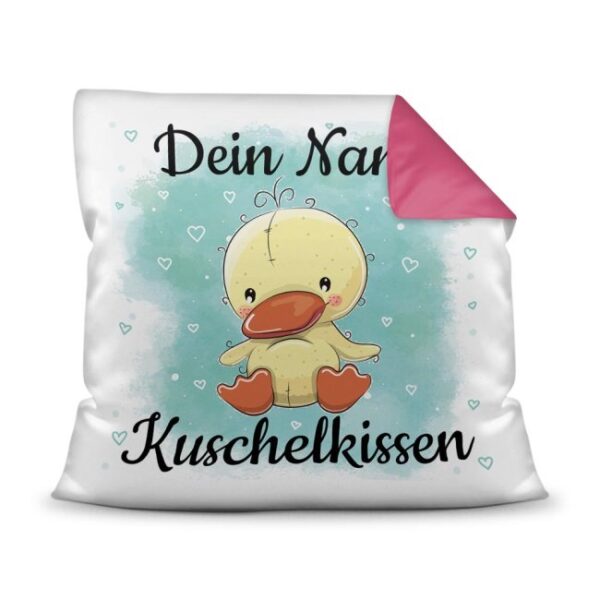 Unser Kissen für Kinder mit Tiermotiv Ente - Rückseite Pink - ist das perfekte Kuschelkissen fürs Kinderzimmer - auch als ganz persönliches...