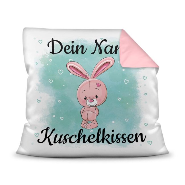 Unser Kissen für Kinder mit Tiermotiv Hase - Rückseite Rosa - ist das perfekte Kuschelkissen fürs Kinderzimmer - auch als ganz persönliches...