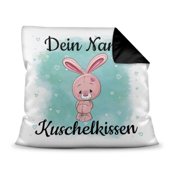 Unser Kissen für Kinder mit Tiermotiv Hase - Rückseite Schwarz - ist das perfekte Kuschelkissen fürs Kinderzimmer - auch als ganz persönliches...