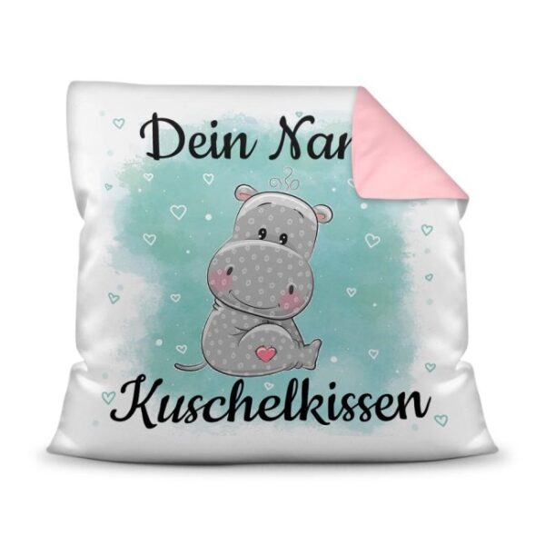 Unser Kissen für Kinder mit Tiermotiv Nilpferd - Rückseite Rosa - ist das perfekte Kuschelkissen fürs Kinderzimmer - auch als ganz persönliches...