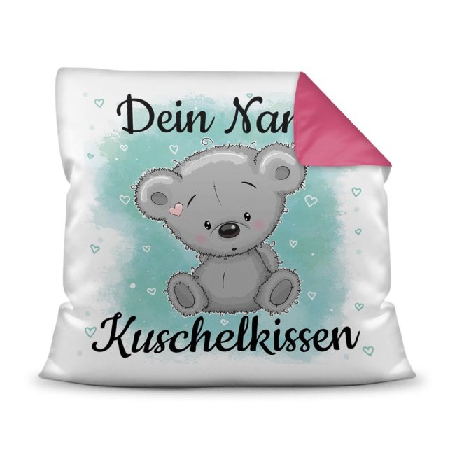 Unser Kissen für Kinder mit Tiermotiv Teddy grau - Rückseite Pink - ist das perfekte Kuschelkissen fürs Kinderzimmer - auch als ganz persönliches...