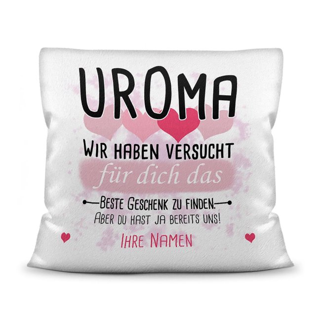 Du suchst das beste Geschenk für Uroma? Dann ist dieses personalisierte Namenskissen genau richtig. Ergänze das Kissen mit den Namen der Urenkel...