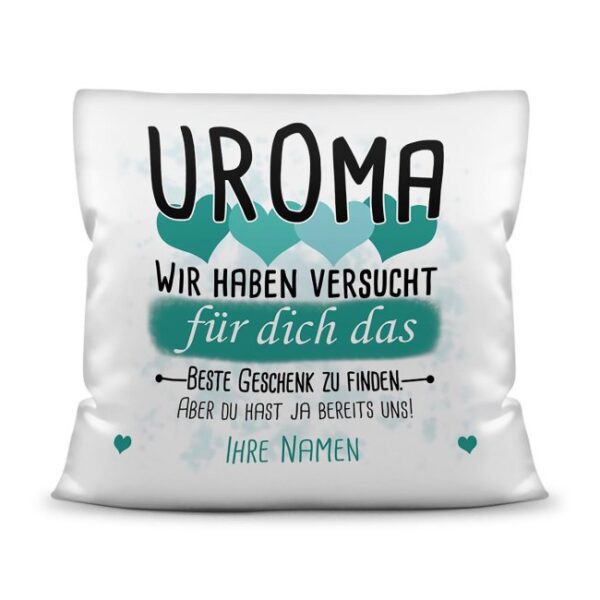 Du suchst das beste Geschenk für Uroma? Dann ist dieses personalisierte Namenskissen genau richtig. Ergänze das Kissen mit den Namen der Urenkel...