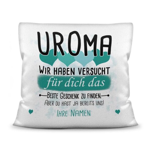 Du suchst das beste Geschenk für Uroma? Dann ist dieses personalisierte Namenskissen genau richtig. Ergänze das Kissen mit den Namen der Urenkel...