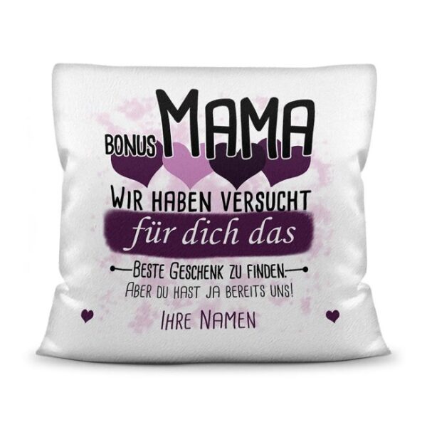 Du suchst das beste Geschenk für die Bonusmama? Dann ist dieses personalisierte Namenskissen genau richtig. Ergänze das Kissen mit den Namen der...