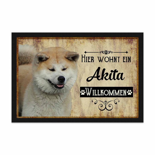 Wunderschöne Fußmatte mit Hundespruch - Hier wohnt ein Akita. Eine besonders schöne Geschenkidee für alle Hundebesitzer in der Familie oder unter...