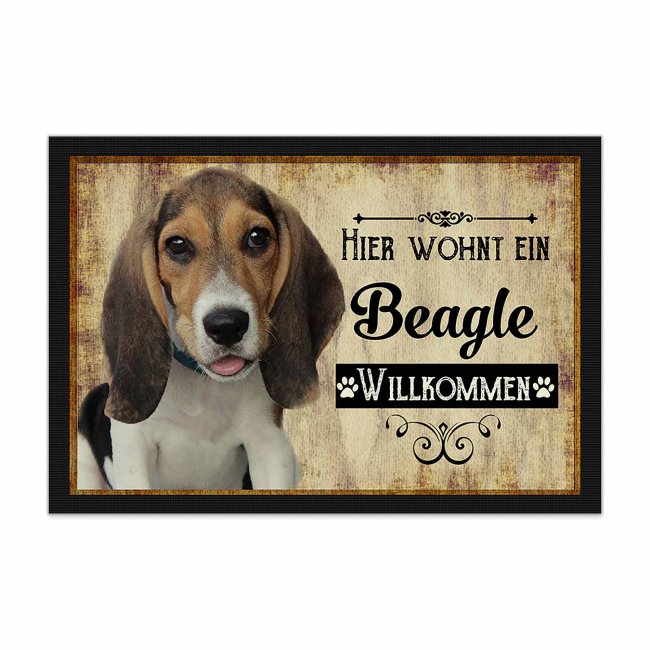 Wunderschöne Fußmatte mit Hundespruch - Hier wohnt ein Beagle. Eine besonders schöne Geschenkidee für alle Hundebesitzer in der Familie oder unter...