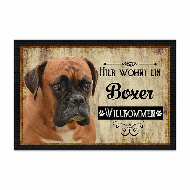 Wunderschöne Fußmatte mit Hundespruch - Hier wohnt ein Boxer. Eine besonders schöne Geschenkidee für alle Hundebesitzer in der Familie oder unter...