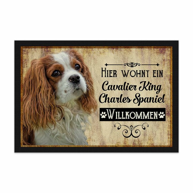 Wunderschöne Fußmatte mit Hundespruch - Hier wohnt ein Cavalier King. Eine besonders schöne Geschenkidee für alle Hundebesitzer in der Familie oder...