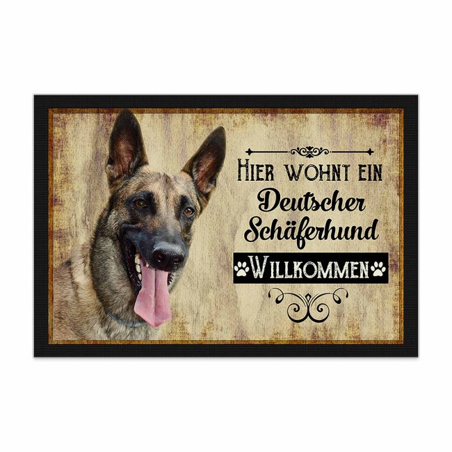 Wunderschöne Fußmatte mit Hundespruch - Hier wohnt ein Deutscher Schäferhund. Eine besonders schöne Geschenkidee für alle Hundebesitzer in der...