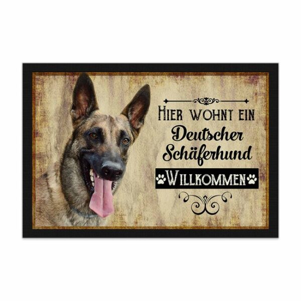 Wunderschöne Fußmatte mit Hundespruch - Hier wohnt ein Deutscher Schäferhund. Eine besonders schöne Geschenkidee für alle Hundebesitzer in der...