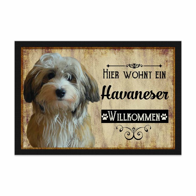 Wunderschöne Fußmatte mit Hundespruch - Hier wohnt ein Havaneser. Eine besonders schöne Geschenkidee für alle Hundebesitzer in der Familie oder...