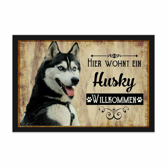 Wunderschöne Fußmatte mit Hundespruch - Hier wohnt ein Husky. Eine besonders schöne Geschenkidee für alle Hundebesitzer in der Familie oder unter...