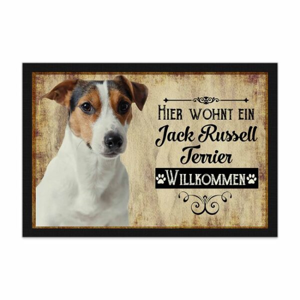 Wunderschöne Fußmatte mit Hundespruch - Hier wohnt ein Jack Russell Terrier. Eine besonders schöne Geschenkidee für alle Hundebesitzer in der...