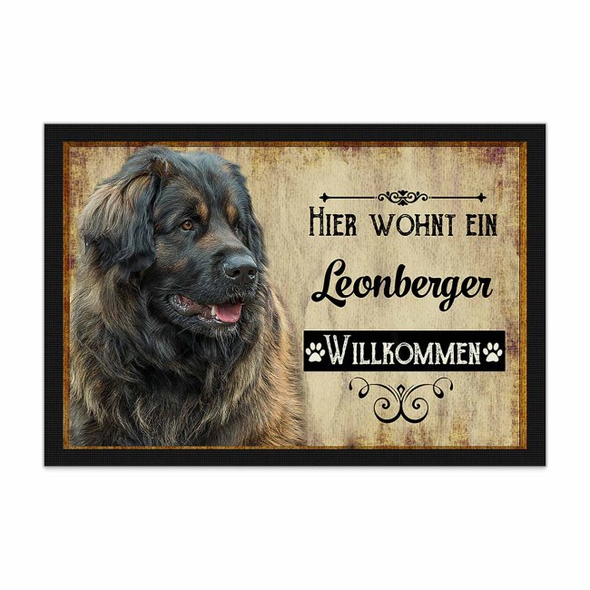 Wunderschöne Fußmatte mit Hundespruch - Hier wohnt ein Leonberger. Eine besonders schöne Geschenkidee für alle Hundebesitzer in der Familie oder...