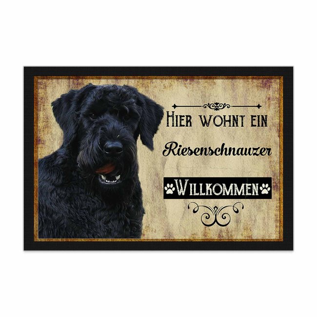 Wunderschöne Fußmatte mit Hundespruch - Hier wohnt ein Riesenschnauzer. Eine besonders schöne Geschenkidee für alle Hundebesitzer in der Familie...