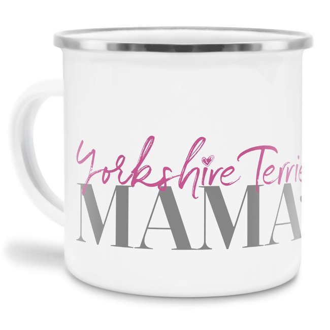 Liebevoll gestaltete Emaille-Tasse mit Hunderassen Mama - YorkshireTerrier - Diese neue Lieblingstasse ist das perfekte Geschenk für Hundebesitzer...