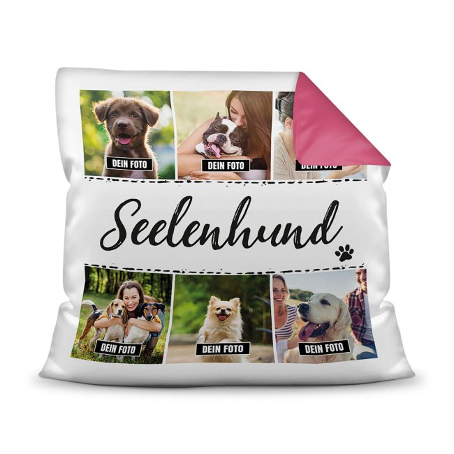 Bedrucktes Zierkissen mit Hunde-Spruch - Fotocollage - Seelenhund - mit sechs Fotos - Dieses selbst gestaltete Kissen macht sich perfekt in jeder...