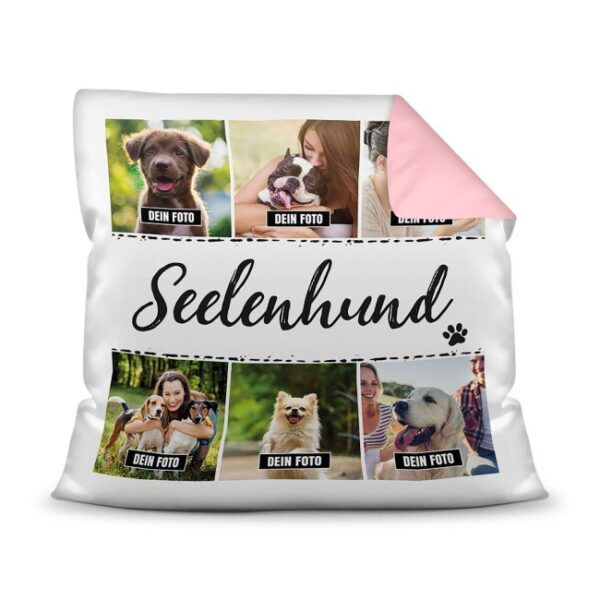 Bedrucktes Zierkissen mit Hunde-Spruch - Fotocollage - Seelenhund - mit sechs Fotos - Dieses selbst gestaltete Kissen macht sich perfekt in jeder...