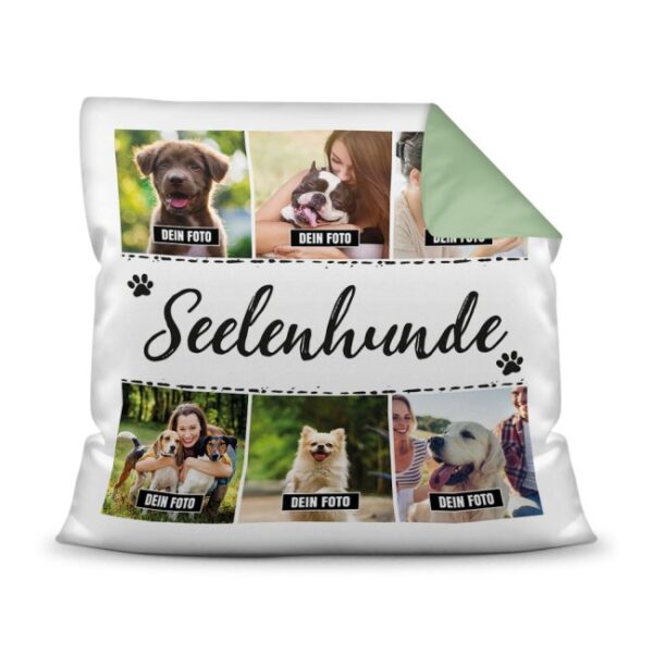 Bedrucktes Zierkissen mit Hunde-Spruch - Fotocollage - Seelenhunde - mit sechs Fotos - Dieses selbst gestaltete Kissen macht sich perfekt in jeder...