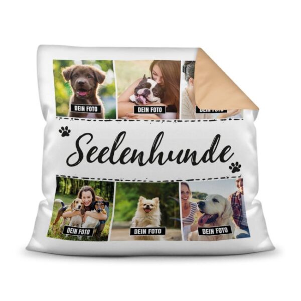 Bedrucktes Zierkissen mit Hunde-Spruch - Fotocollage - Seelenhunde - mit sechs Fotos - Dieses selbst gestaltete Kissen macht sich perfekt in jeder...