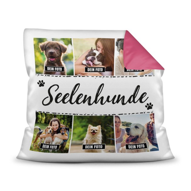 Bedrucktes Zierkissen mit Hunde-Spruch - Fotocollage - Seelenhunde - mit sechs Fotos - Dieses selbst gestaltete Kissen macht sich perfekt in jeder...