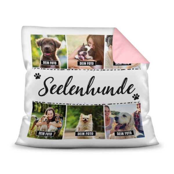 Bedrucktes Zierkissen mit Hunde-Spruch - Fotocollage - Seelenhunde - mit sechs Fotos - Dieses selbst gestaltete Kissen macht sich perfekt in jeder...