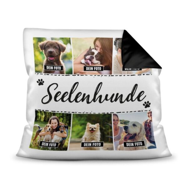 Bedrucktes Zierkissen mit Hunde-Spruch - Fotocollage - Seelenhunde - mit sechs Fotos - Dieses selbst gestaltete Kissen macht sich perfekt in jeder...