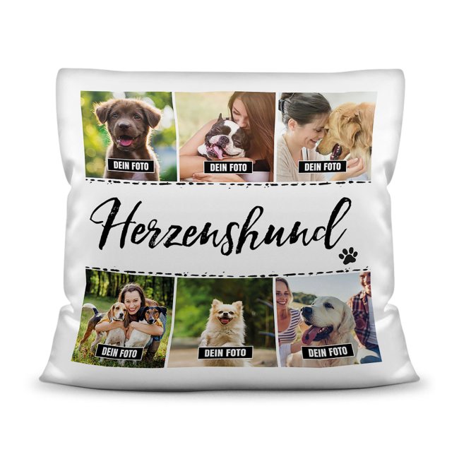 Bedrucktes Zierkissen mit Hunde-Spruch - Fotocollage - Herzenshund - mit sechs Fotos - Dieses selbst gestaltete Kissen macht sich perfekt in jeder...